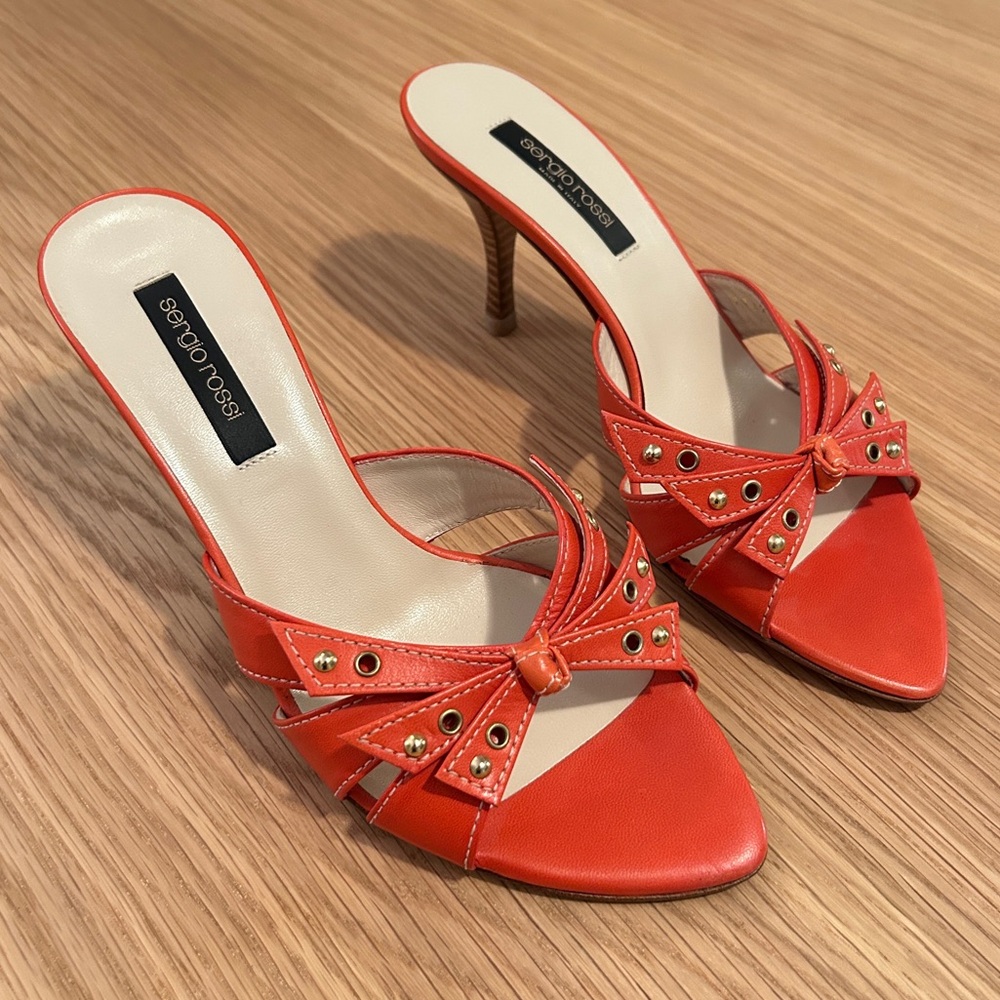 Sergio Rossi Coral Leather Slingback Mule Size 37